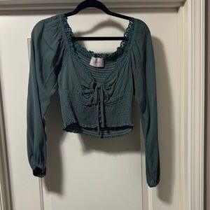Chic Teal Women's Blouse with Lace Detail